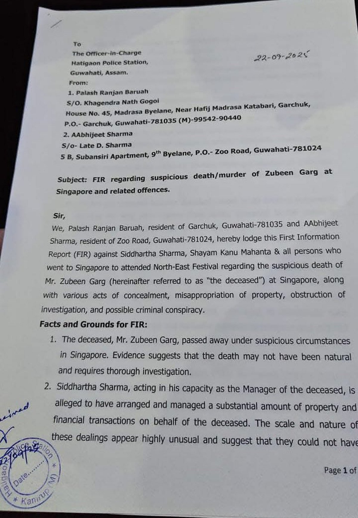 FIR Uncovers Alarming Allegations in Zubeen Garg’s Mysterious Death