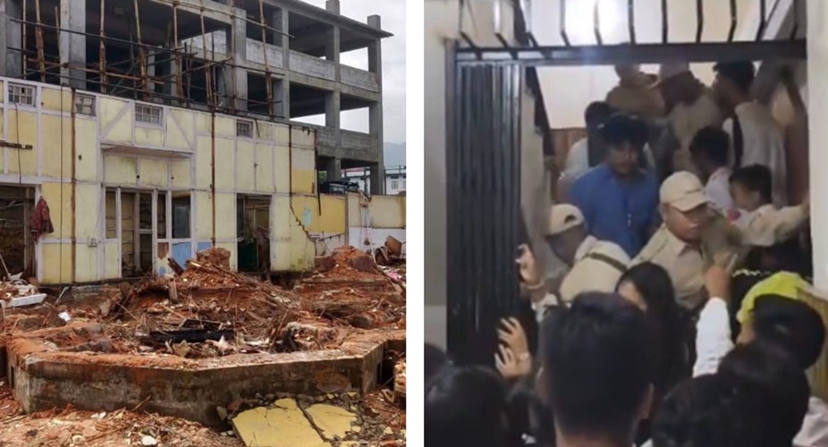 Students Protest at PDA Office in Shillong Over Manipur Rajbari Demolition