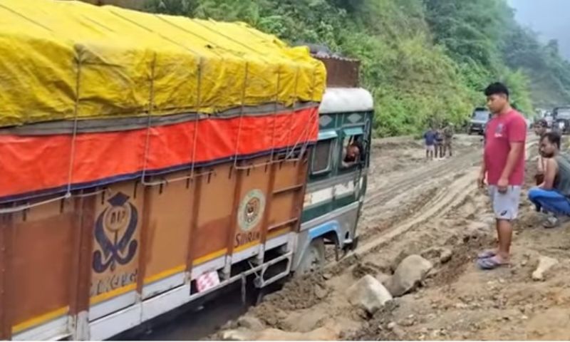 NH-37 Collapses in Manipur Monsoon — Truckers Demand Urgent Repairs