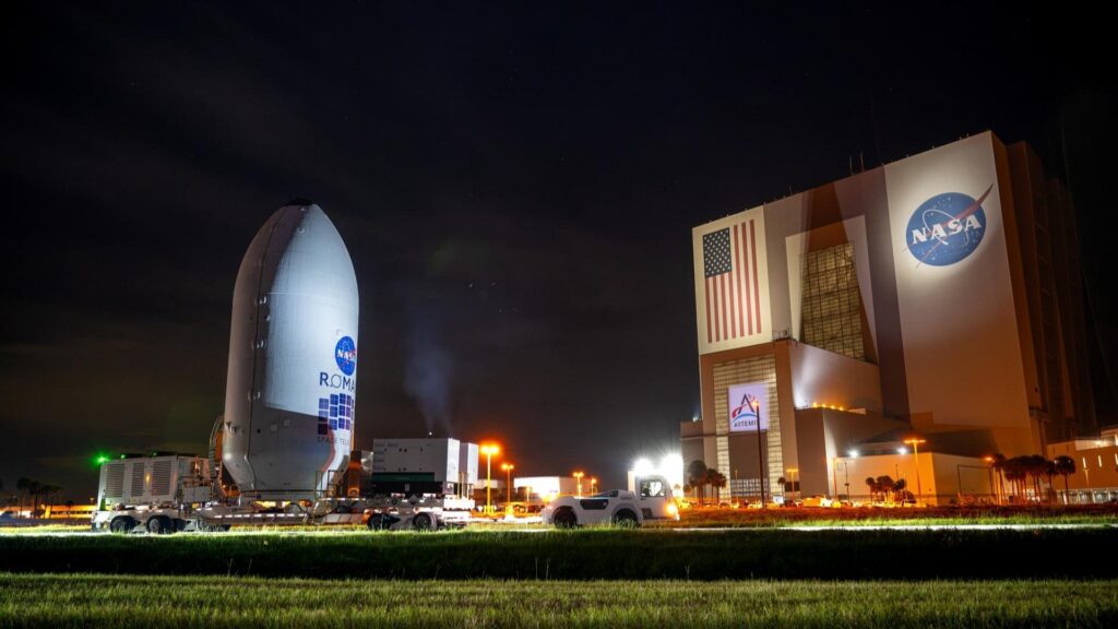 Live: Nancy Grace Roman Telescope & Falcon Heavy Arrive at Launch Pad