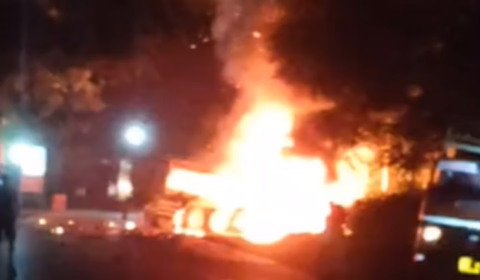 Oil Tanker Blazes After Head-On Crash with LPG on NH-37, Assam