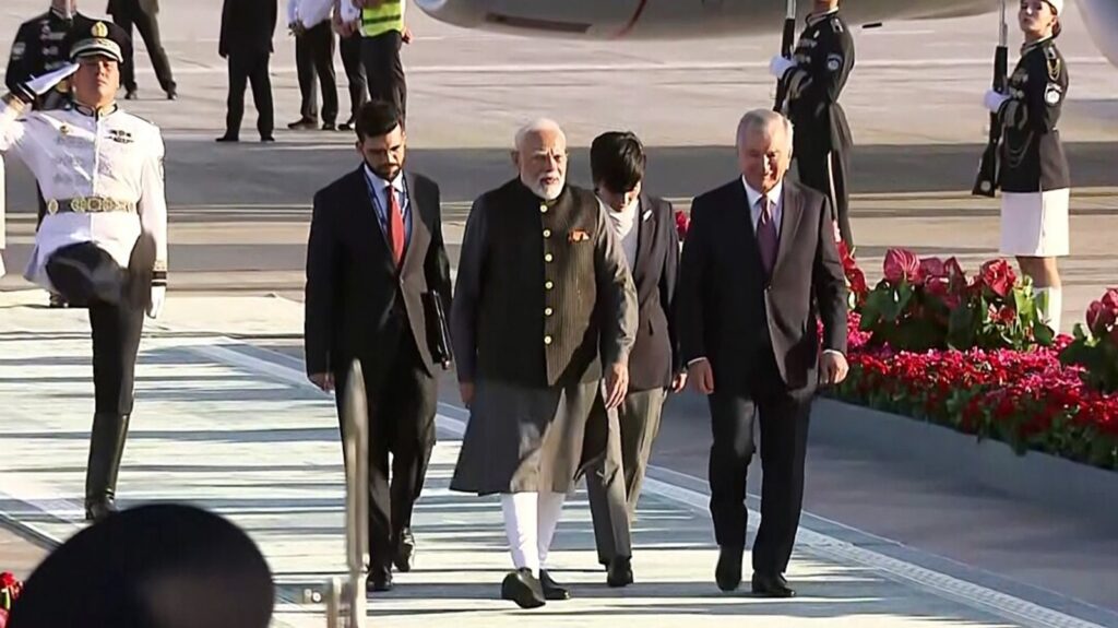 PM Modi Lands in Uzbekistan: Warm Welcome by Mirziyoyev