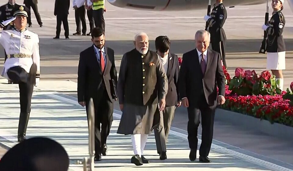 PM Modi Lands in Uzbekistan: Warm Welcome by Mirziyoyev
