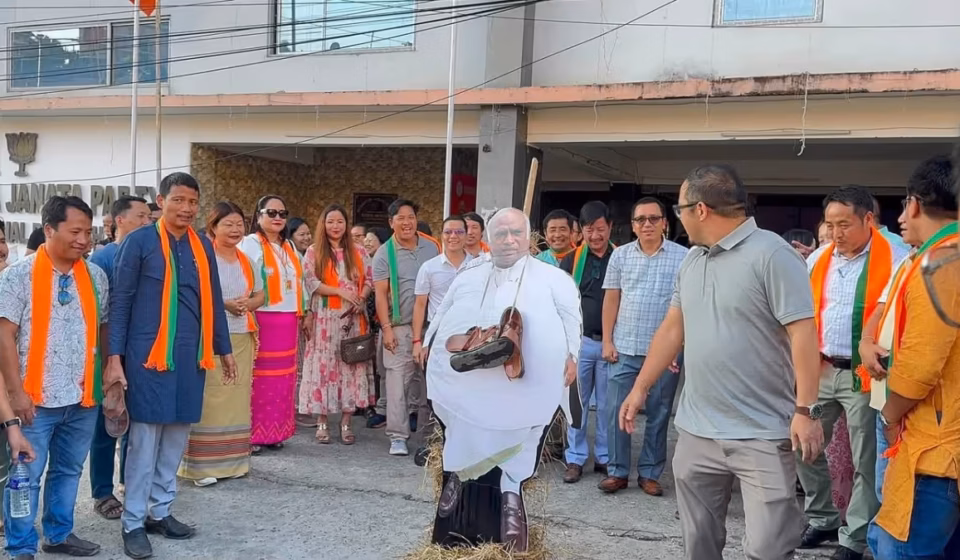 Arunachal BJP Burns Kharge's Effigy Over 'Baap' Remark on PM Modi