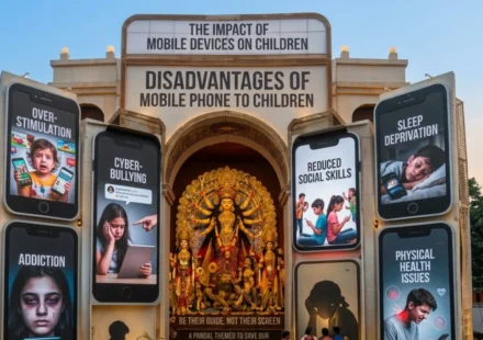 Guwahati’s Barsapara Durga Puja Highlights Children’s Mobile Addiction