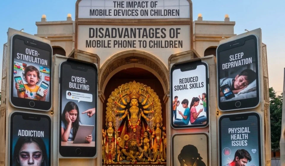Guwahati’s Barsapara Durga Puja Highlights Children’s Mobile Addiction